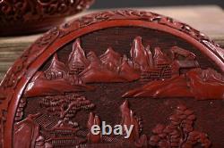 Chinese Vintage Lacquerware Box Exquisite Landscape Pattern Statue Keepsake Box