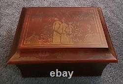 Chinoiserie Keepsake Box Red Lacquer Large Vintage Hand Painted 10 x 14 x 7