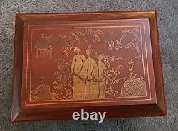 Chinoiserie Keepsake Box Red Lacquer Large Vintage Hand Painted 10 x 14 x 7