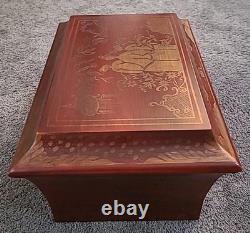 Chinoiserie Keepsake Box Red Lacquer Large Vintage Hand Painted 10 x 14 x 7