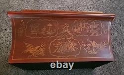 Chinoiserie Keepsake Box Red Lacquer Large Vintage Hand Painted 10 x 14 x 7