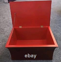 Chinoiserie Keepsake Box Red Lacquer Large Vintage Hand Painted 10 x 14 x 7