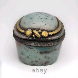 Condone Wharton Raku Pottery Trinket Box Hand Crafted Artist Signed Vintage Blue