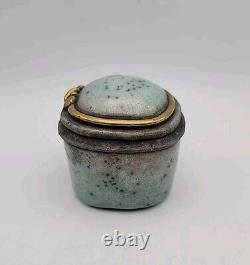 Condone Wharton Raku Pottery Trinket Box Hand Crafted Artist Signed Vintage Blue