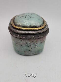 Condone Wharton Raku Pottery Trinket Box Hand Crafted Artist Signed Vintage Blue