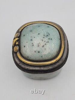 Condone Wharton Raku Pottery Trinket Box Hand Crafted Artist Signed Vintage Blue