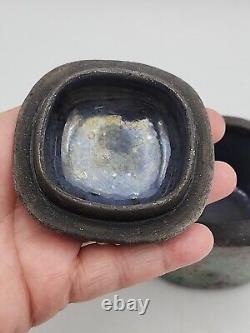 Condone Wharton Raku Pottery Trinket Box Hand Crafted Artist Signed Vintage Blue