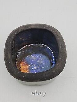 Condone Wharton Raku Pottery Trinket Box Hand Crafted Artist Signed Vintage Blue