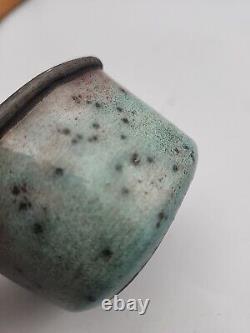 Condone Wharton Raku Pottery Trinket Box Hand Crafted Artist Signed Vintage Blue