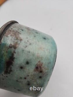 Condone Wharton Raku Pottery Trinket Box Hand Crafted Artist Signed Vintage Blue