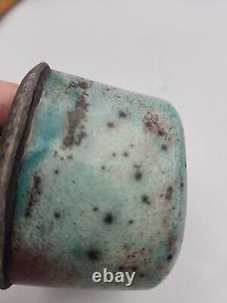 Condone Wharton Raku Pottery Trinket Box Hand Crafted Artist Signed Vintage Blue