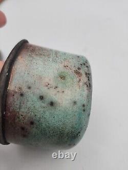 Condone Wharton Raku Pottery Trinket Box Hand Crafted Artist Signed Vintage Blue