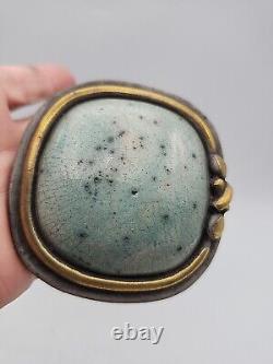 Condone Wharton Raku Pottery Trinket Box Hand Crafted Artist Signed Vintage Blue