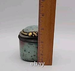 Condone Wharton Raku Pottery Trinket Box Hand Crafted Artist Signed Vintage Blue