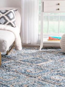 Denim & Jute Area Rug Handmade Denim Box Design Boho Home Carpet