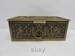 Early 1900's Heavy Brass Lidded Box withPutti Design