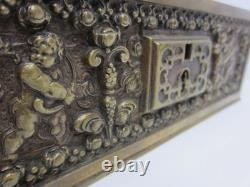 Early 1900's Heavy Brass Lidded Box withPutti Design