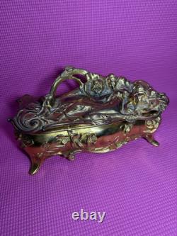Early 20th Century Art Nouveau Rose Jewelry Box Vintage Antique