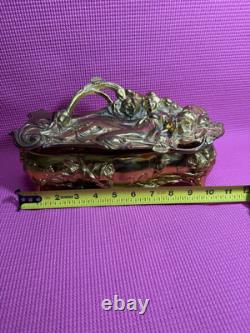 Early 20th Century Art Nouveau Rose Jewelry Box Vintage Antique