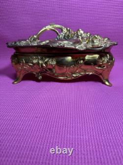 Early 20th Century Art Nouveau Rose Jewelry Box Vintage Antique