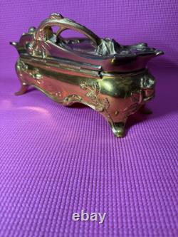 Early 20th Century Art Nouveau Rose Jewelry Box Vintage Antique