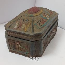 Egyptian-style vintage trinket box with pharaoh reliefs unique collectible art