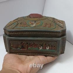 Egyptian-style vintage trinket box with pharaoh reliefs unique collectible art