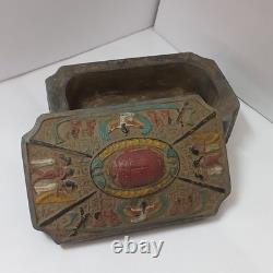 Egyptian-style vintage trinket box with pharaoh reliefs unique collectible art