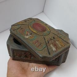 Egyptian-style vintage trinket box with pharaoh reliefs unique collectible art