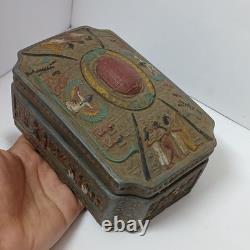 Egyptian-style vintage trinket box with pharaoh reliefs unique collectible art