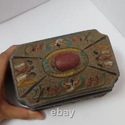 Egyptian-style vintage trinket box with pharaoh reliefs unique collectible art