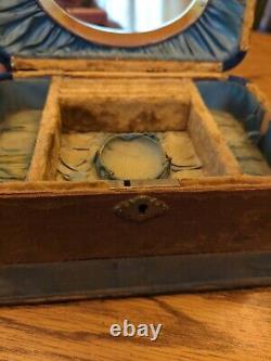 Estate Antique Victorian Beveled Glass Mirror Jewelry Casket Lined Box Holder