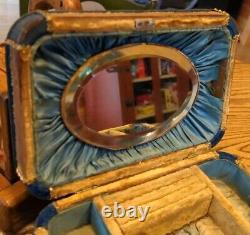 Estate Antique Victorian Beveled Glass Mirror Jewelry Casket Lined Box Holder