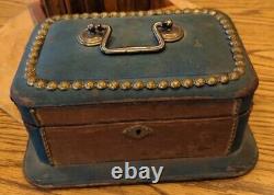 Estate Antique Victorian Beveled Glass Mirror Jewelry Casket Lined Box Holder