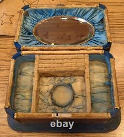 Estate Antique Victorian Beveled Glass Mirror Jewelry Casket Lined Box Holder