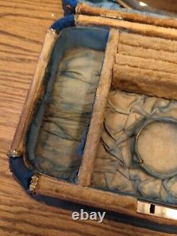 Estate Antique Victorian Beveled Glass Mirror Jewelry Casket Lined Box Holder