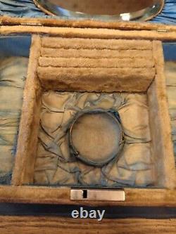 Estate Antique Victorian Beveled Glass Mirror Jewelry Casket Lined Box Holder