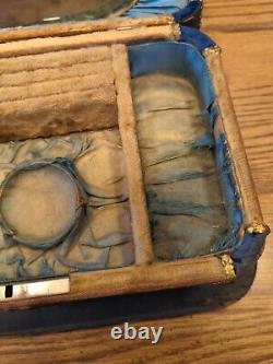 Estate Antique Victorian Beveled Glass Mirror Jewelry Casket Lined Box Holder