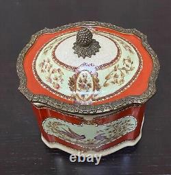 European Dresser Box Vintage Hand Painted Crackle Glazed Finish