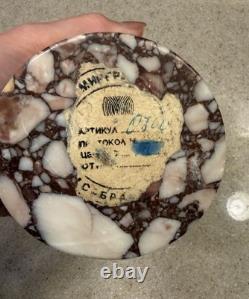 European Vintage Marble and Brass Cylinder Trinket Box with Heavy Hinged Lid