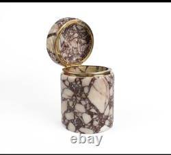 European Vintage Marble and Brass Cylinder Trinket Box with Heavy Hinged Lid