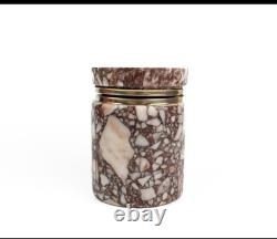 European Vintage Marble and Brass Cylinder Trinket Box with Heavy Hinged Lid