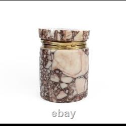 European Vintage Marble and Brass Cylinder Trinket Box with Heavy Hinged Lid