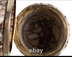 European Vintage Marble and Brass Cylinder Trinket Box with Heavy Hinged Lid