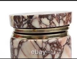 European Vintage Marble and Brass Cylinder Trinket Box with Heavy Hinged Lid