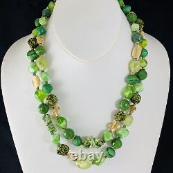 FABB Vintage HATTIE CARNEGIE Signed Green Art Glass Beaded Gold Tone Necklace