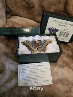 Fitz & Floyd Vintage Trinket Box Butterfly Enamel Crystals, Jeweled, 4.5