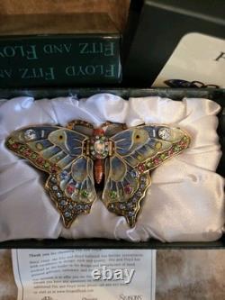 Fitz & Floyd Vintage Trinket Box Butterfly Enamel Crystals, Jeweled, 4.5