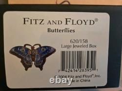 Fitz & Floyd Vintage Trinket Box Butterfly Enamel Crystals, Jeweled, 4.5