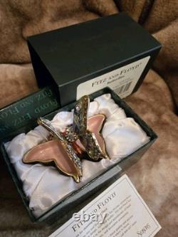 Fitz & Floyd Vintage Trinket Box Butterfly Enamel Crystals, Jeweled, 4.5